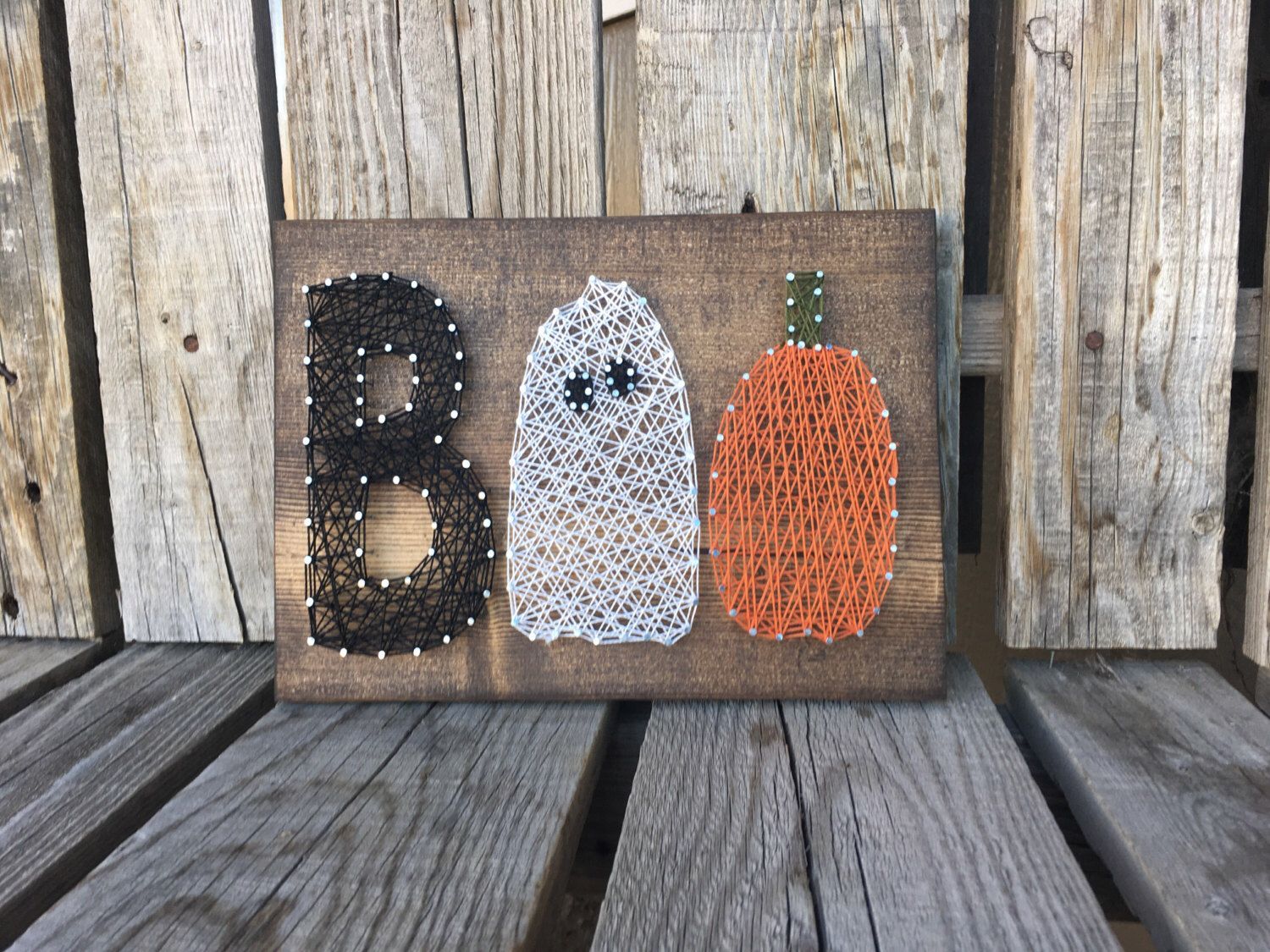 BOO Halloween String Art Wood Sign pumpkins ghost Fall Autumn Home Seasonal Decor Handmade by jodyaleavitt on Etsy