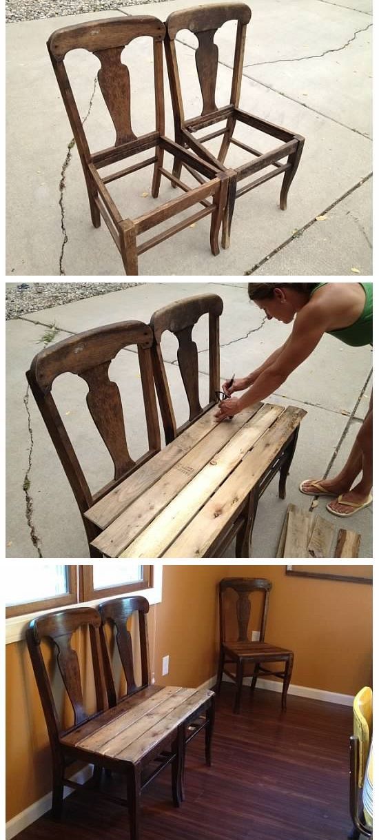 Chairs to Bench Conversion – tutorial at RaisingDickandJane blog