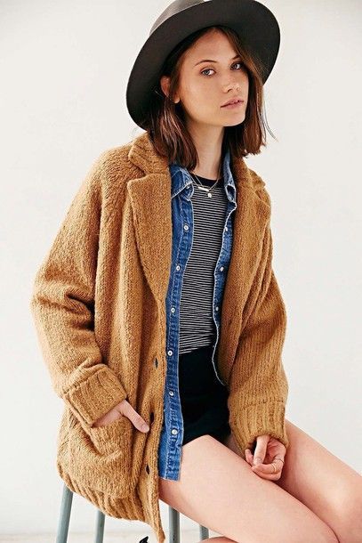 coat rolled up sleeves too expensive stripes jacket urban outfitters hipster fall outfits denim jacket denim brown wool oversized