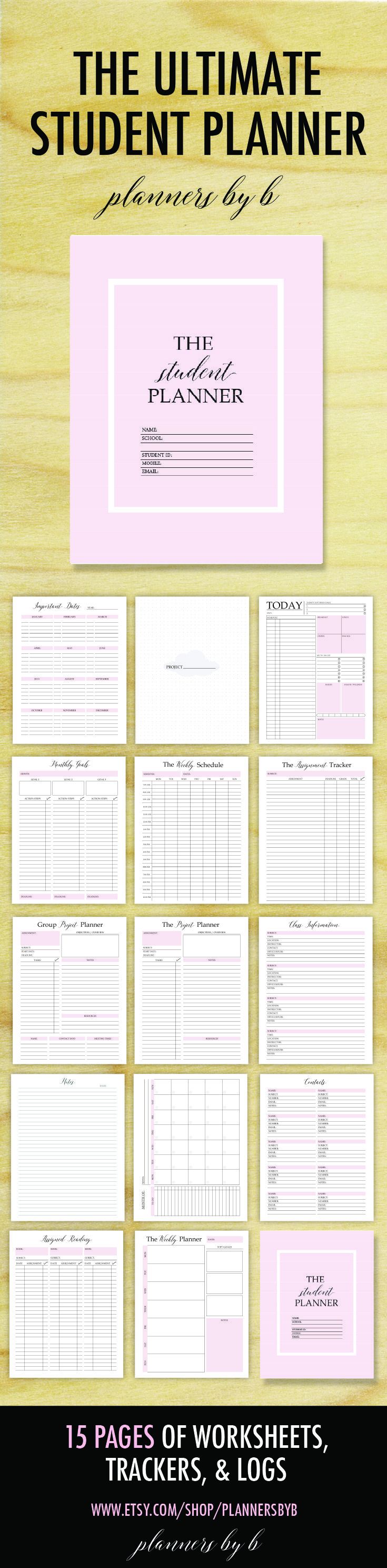 College Student Planner Printable, Student Planner 2016-2017, School Planner, Project Planner, A5 Academic Planner, LETTER SIZE,