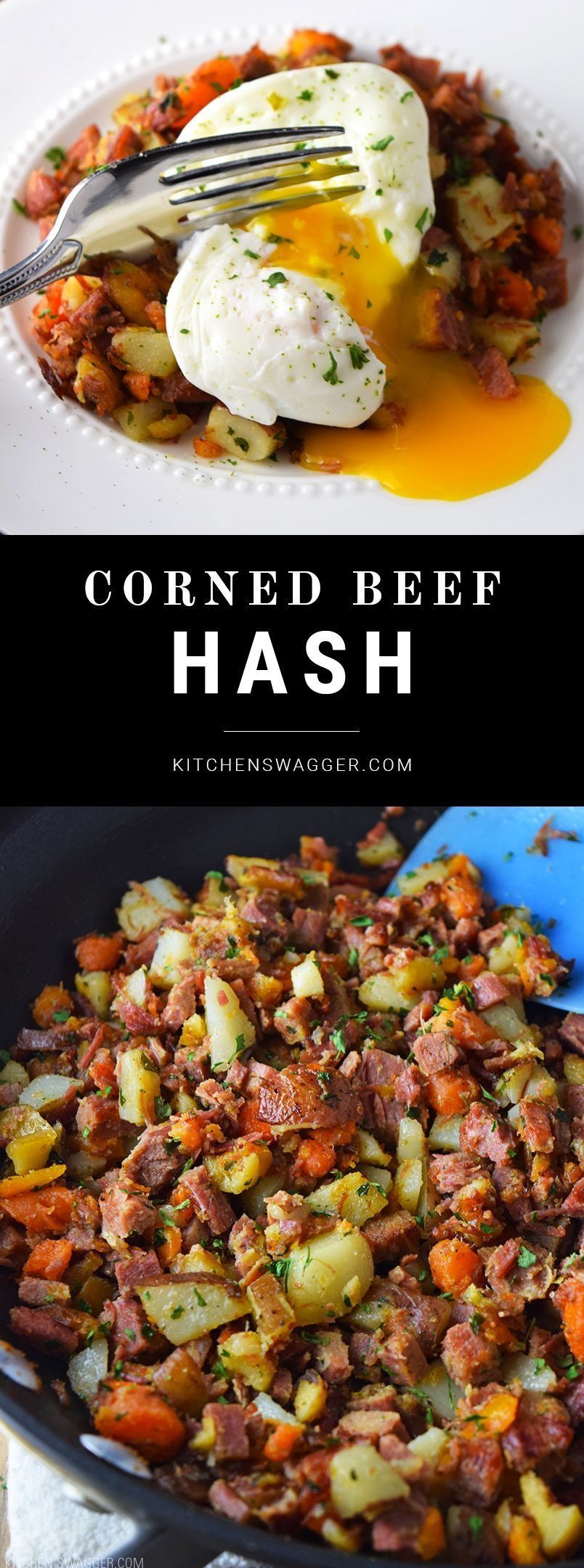 Corned beef hash is the perfect Irish brunch entrée made with leftover corned beef, potatoes and carrots. Top with a poached egg