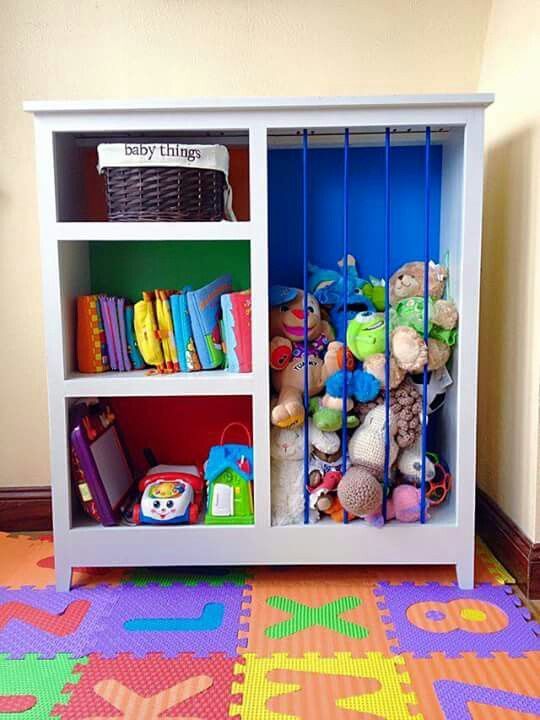 cute baby room toy storage that somehow doesn’t look like a public school or  daycare even though it’s primary colors!