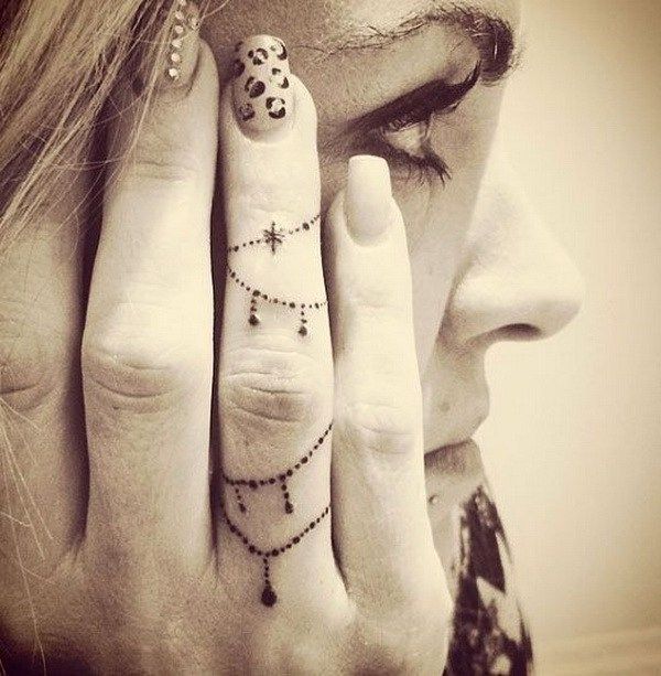 Decorative Chain Finger Tattoo Design. http://forcreativejuice.com/beautiful-finger-tattoo-designs/