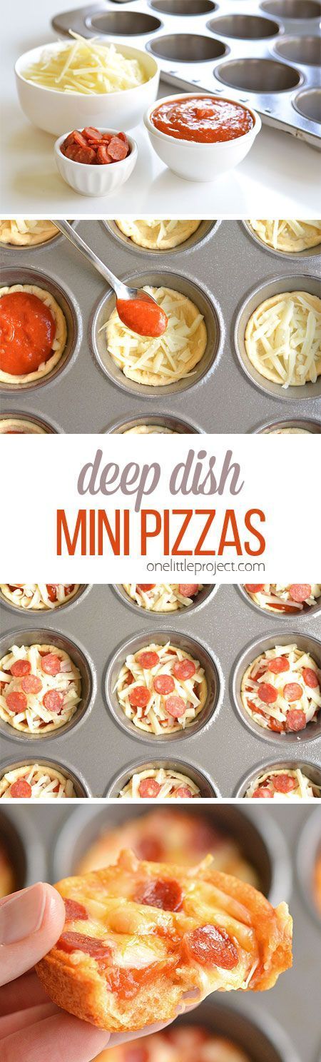 Deep Dish Mini Pizzas Recipe via One Little Project – These deep dish mini pizzas are so easy to make and they TASTE AMAZING!!