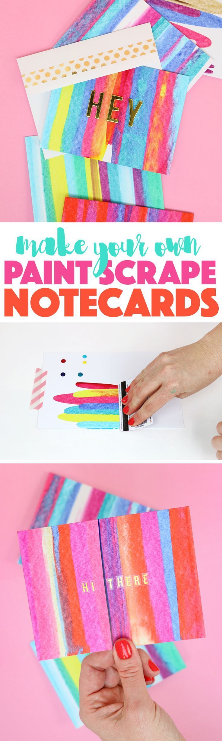 DIY art project idea – so easy and lots of fun – learn how to make paint scrape notecards.