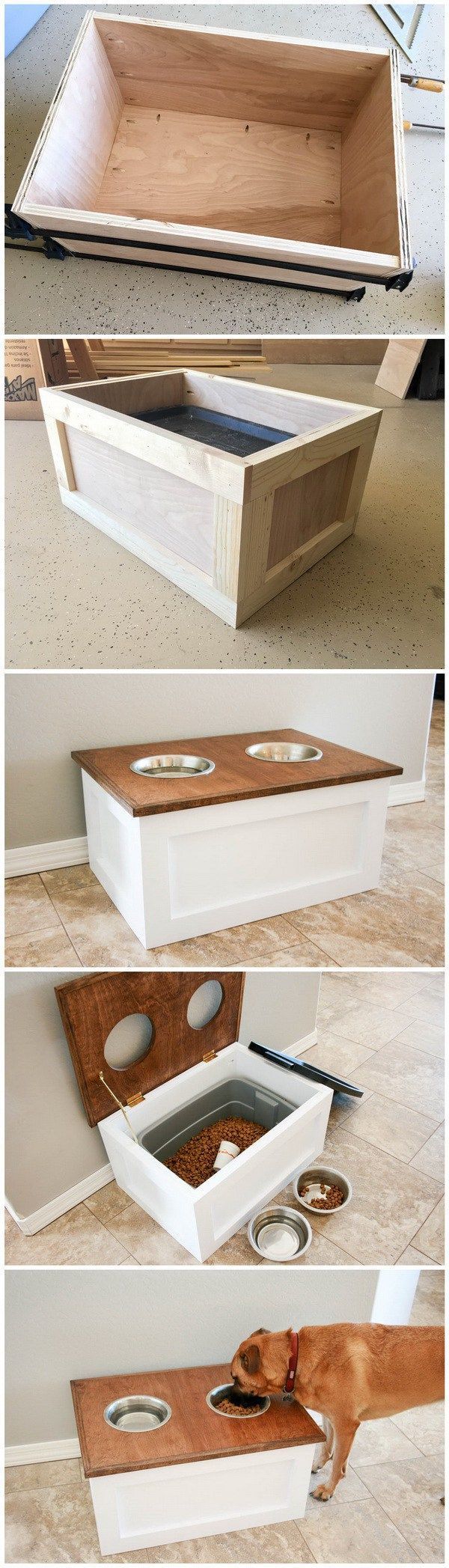 DIY Dog Food Station with Storage: DIY Dog Food Station with Storage underneath! Here is a free plan for you.