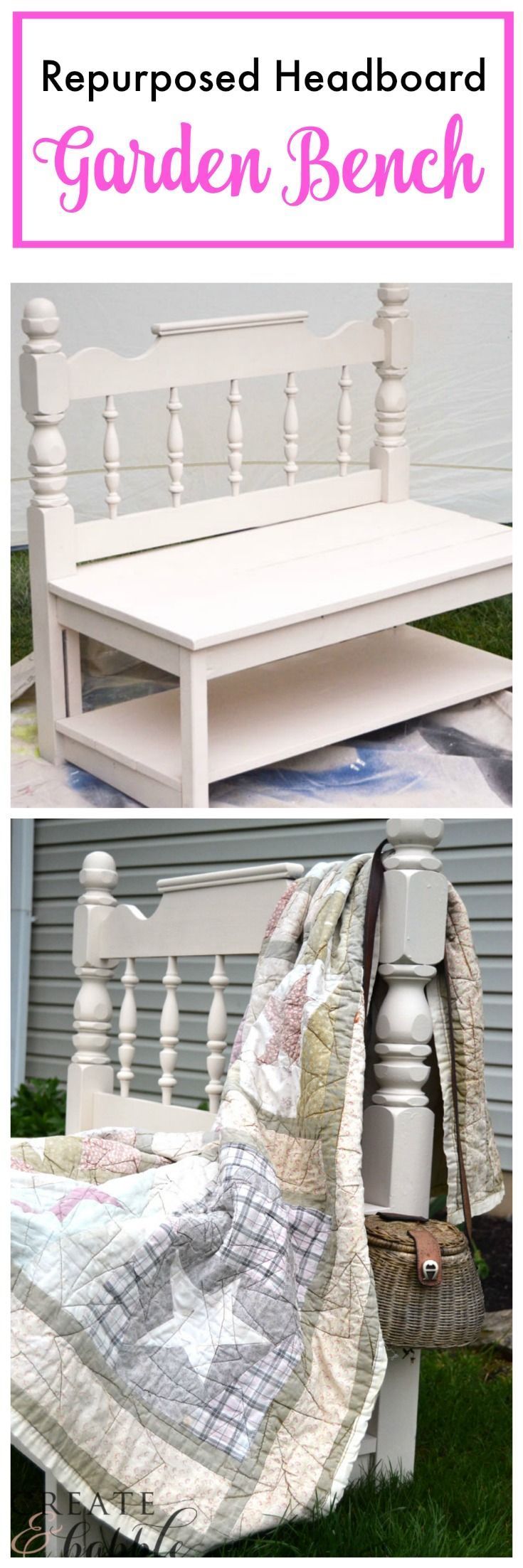 DIY Garden Bench – rrepurposed a headboard into a garden bench