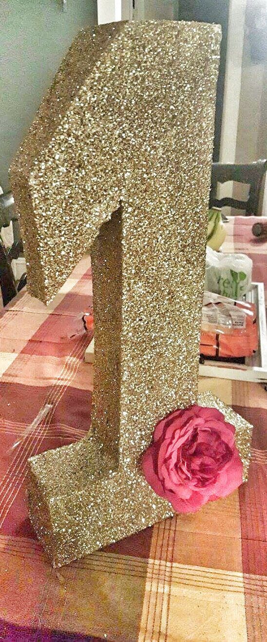 DIY Gold Glitter One Party Decoration via Pretty My Party