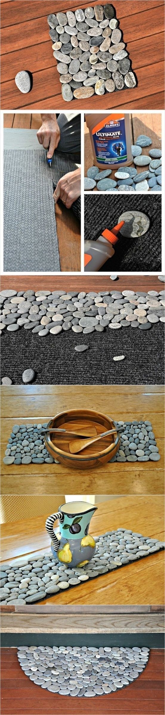 DIY pebble mat- I wonder if this would work under Cal’s food and water dishes? Diy home decor on a budget