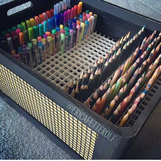 DIY storage box for pens, pencils, markers for colorists with way too many of them, but still need them all!