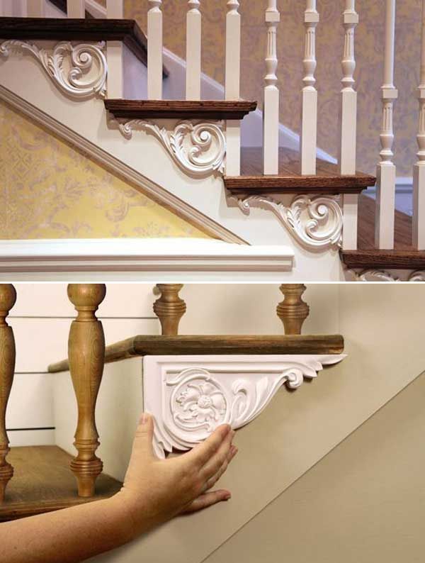 Dress up your stairs with decorative brackets. {wine glass writer}