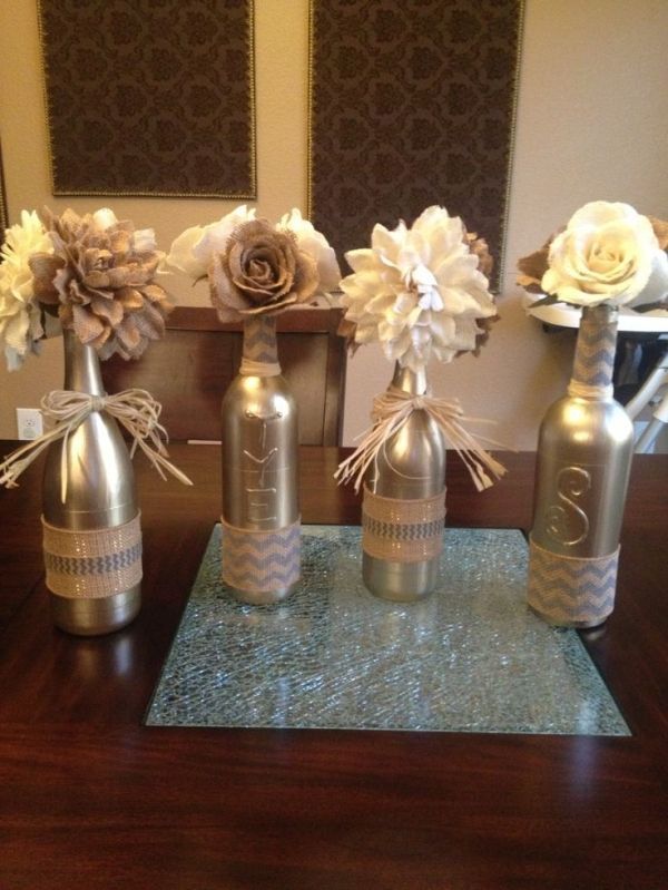 Empty+Wine+Bottle+Crafts | Painted empty wine bottles. Covered with burlap ribbon. … | Crafts by elena knight