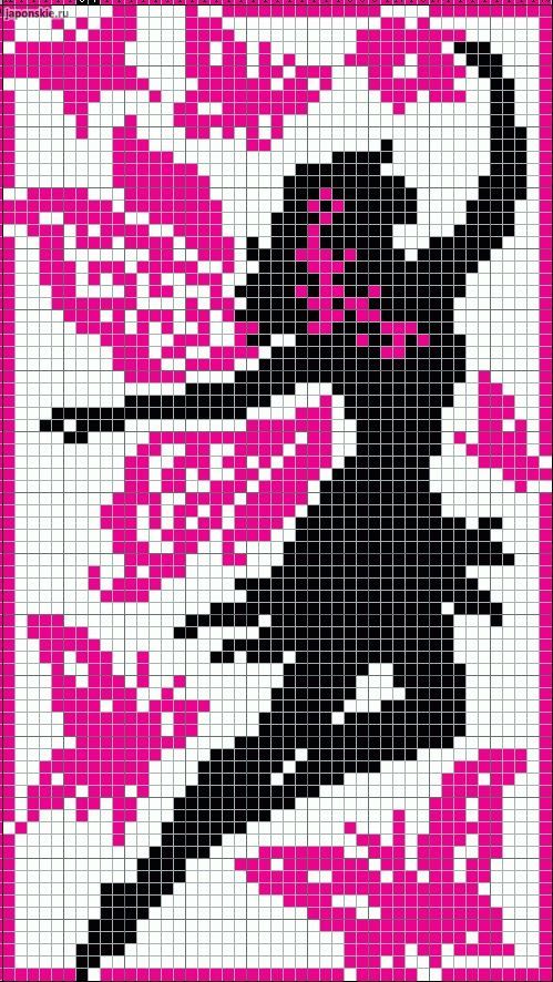 Fairy with butterflies pattern / chart for cross stitch, knitting, knotting, beading, weaving, pixel art, and other crafting