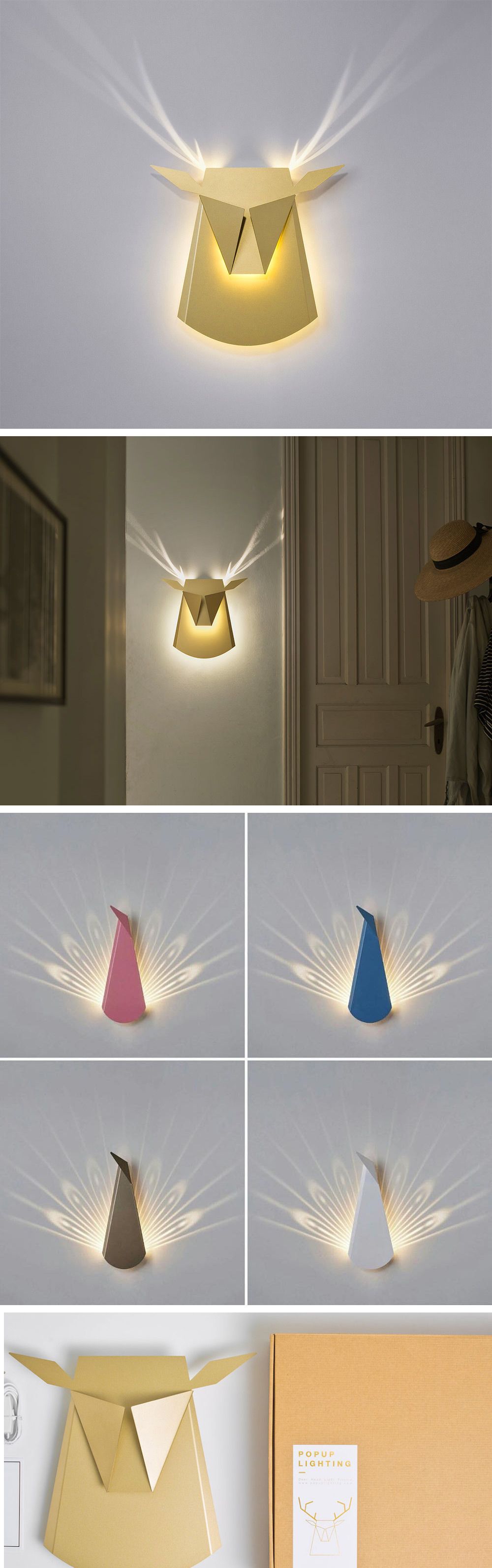 Folded Aluminum Lamps Project Feathers and Antlers When Illuminated