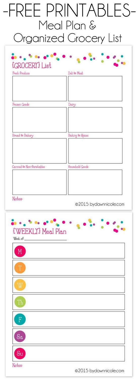 Free Meal Plan & Grocery List Printable Organized by Store sections for easier, faster trips to the Grocery!