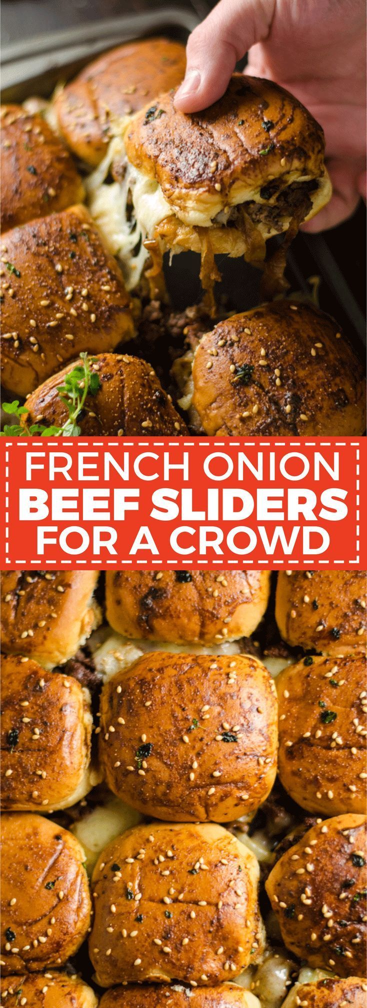 French Onion Beef Sliders For A Crowd. This is one appetizer recipe you don’t want to skip. Serve it for the Super Bowl and watch