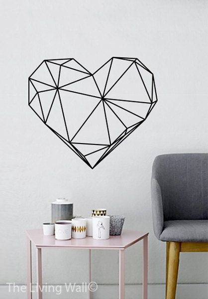 Geometric Heart Wall Decal, Geometric Vinyl Decal, Home Decor Wall Decals, Geometrics Vinyl Wall Stickers