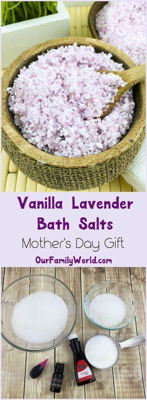 Give mom the gift of relaxation with this easy DIY Vanilla lavender bath salts Mother’s Day gift idea! It’s easy to make yet so