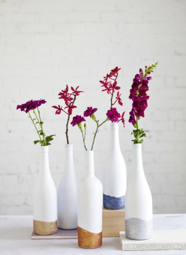 glitter dipped wine bottle vases – Decorate with Flowers