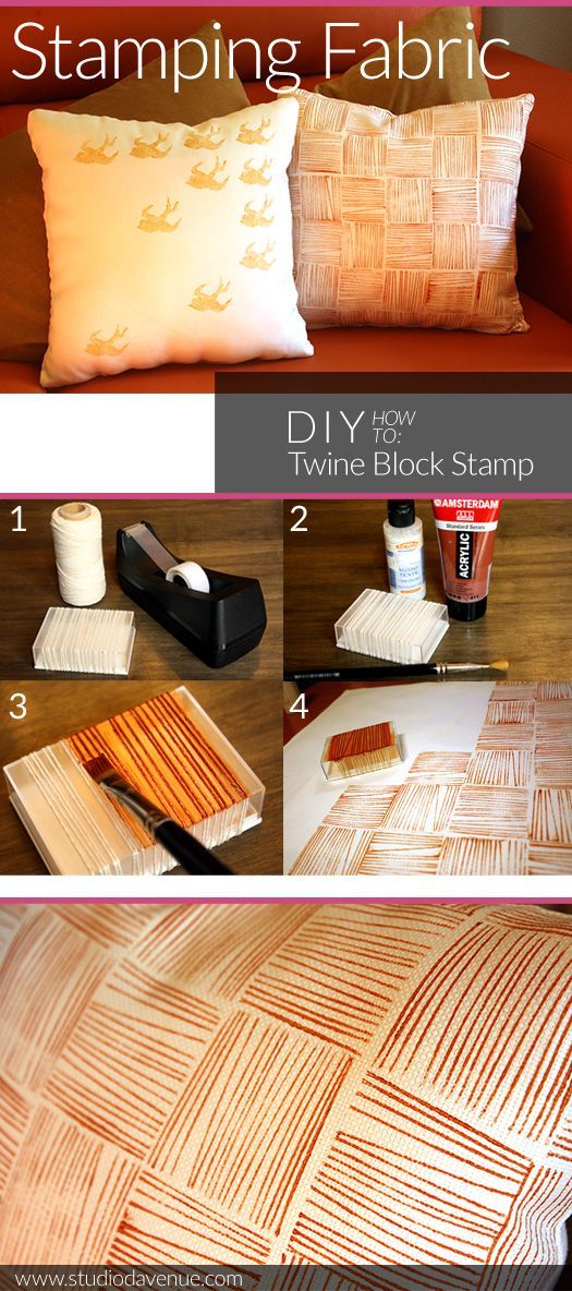 Hand-print your own fabric for throw pillows: DIY Twine Block Stamp from Studio Davenue