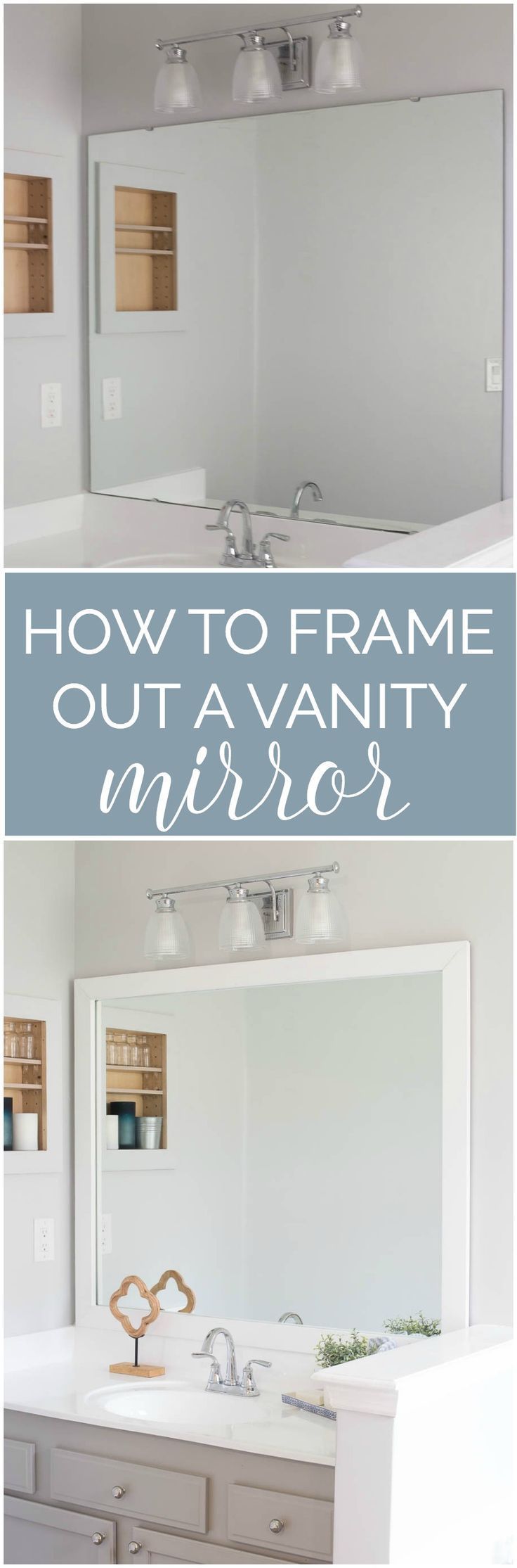 How to frame out your vanity mirror. $40 for a custom looking bathroom mirror.