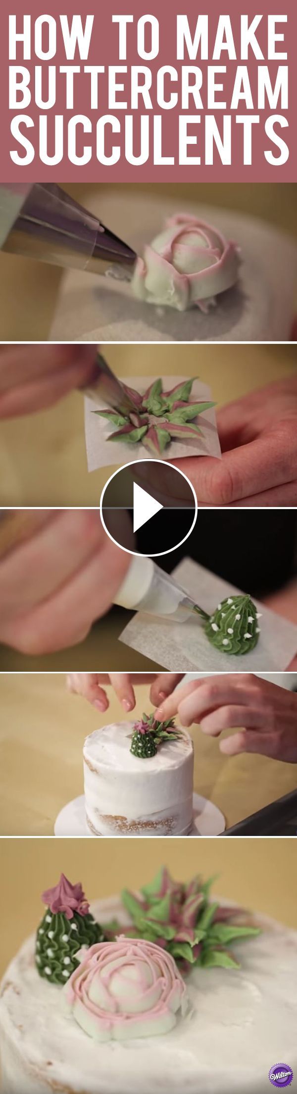 How to Make Buttercream Succulents – Learn how-to make 3 types of succulents in buttercream icing.  Great for tea parties,