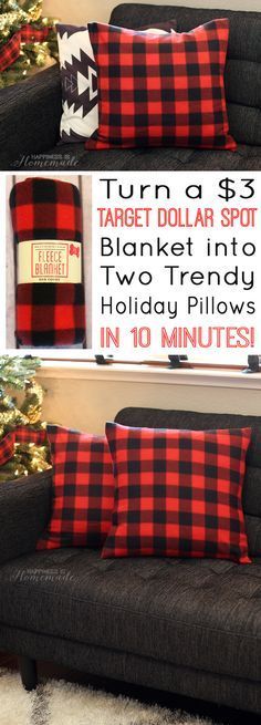 How to Make Holiday Buffalo Check Plaid Pillows from a $3 Target Blanket – Happiness is Homemade