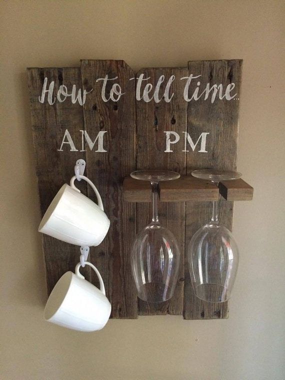 How to Tell Time – Wine Glass Sign – Coffee Cup Sign – Wood Sign – Custom Wood Sign – Home Decor – Gift for Her