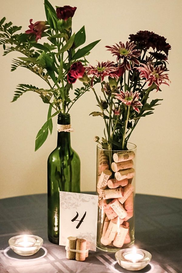 If you’re throwing a wine-themed wedding, here’s a cheap center piece idea that’s environmentally friendly to boot. Collect