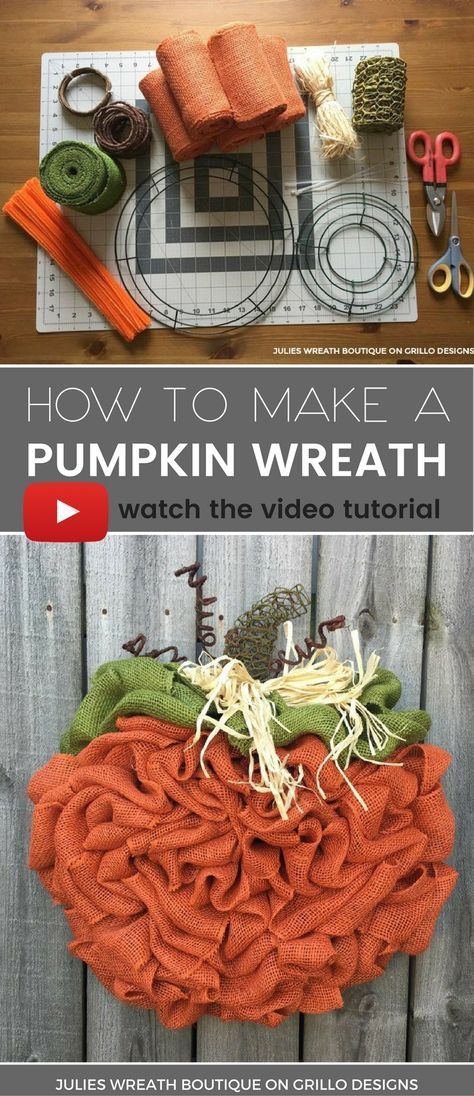 Julie Wreath boutique shares a step by step tutorial on how to make the perfect BURLAP pumpkin wreath for Fall, Autumn or