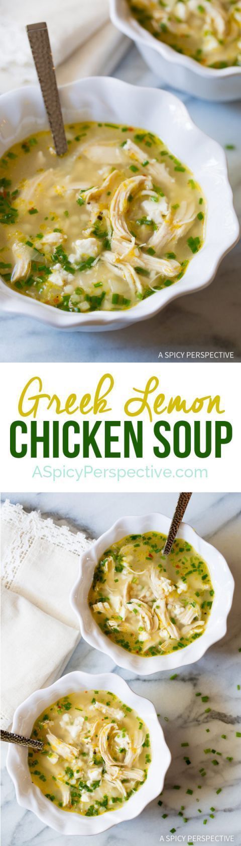 Just crazy over this Healthy Greek Lemon Chicken Soup Recipe on ASpicyPerspective.com