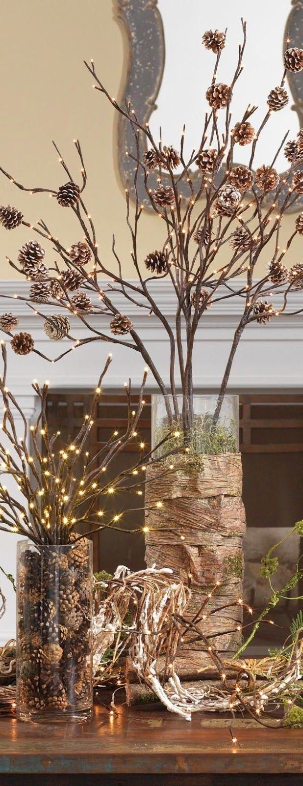 Lighted Pine Cone Branch Centerpiece