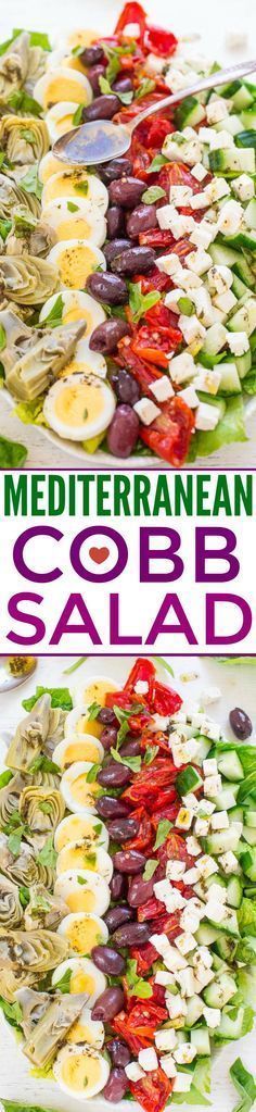 Mediterranean Cobb Salad – An EASY, HEALTHY, Mediterranean twist on classic Cobb salad that’s ready in 10 minutes!! Artichokes,