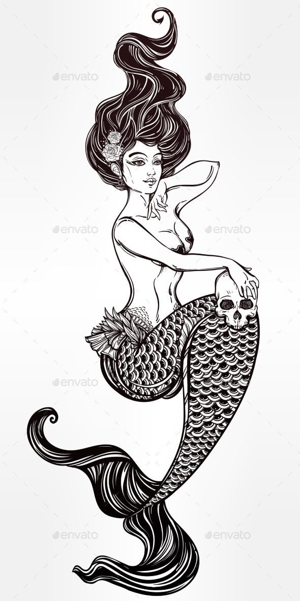 Mermaid Outline Illustration – Tattoos Vectors