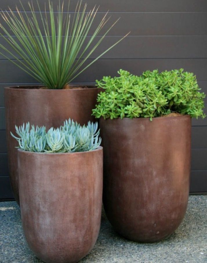 Mid Century Modern! Trio of gorgeous tall modern contemporary indoor or outdoor garden planters or pots! Wonderful on pea gravel,