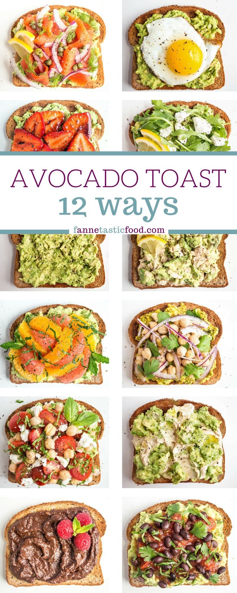 Mix and match avocado toast recipes – includes savory and sweet options. Great filling and healthy breakfast, lunch, or snack!