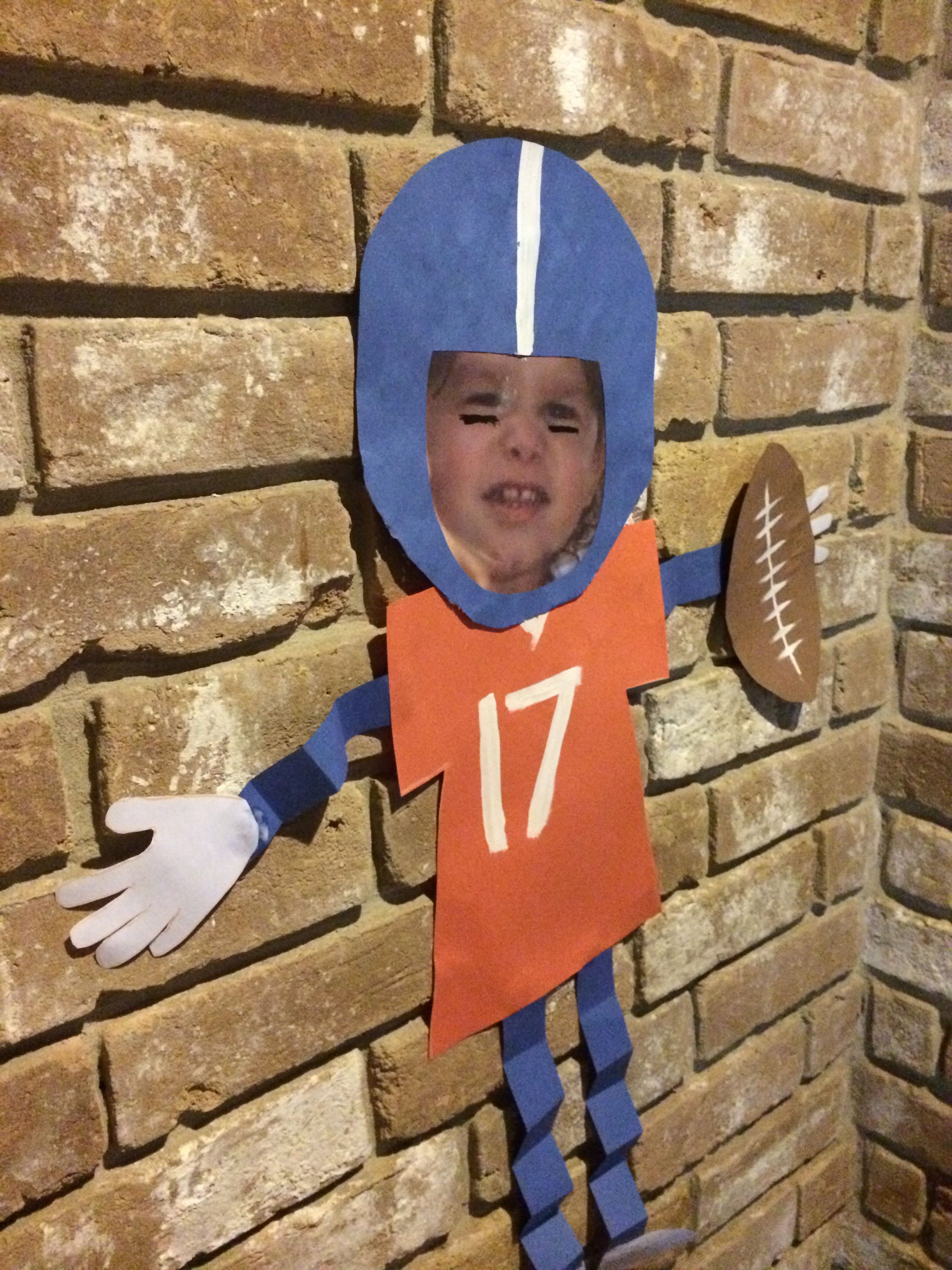 My future MVP!  Love how this turned out!!!  Football kids craft, Super Bowl, Denver Broncos, preschool