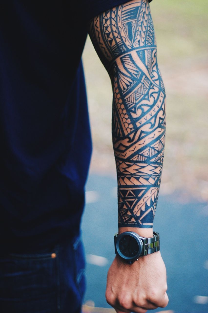Native / Tribal / Maori / Polynesian / Samoan arm tattoo. Full sleeve.