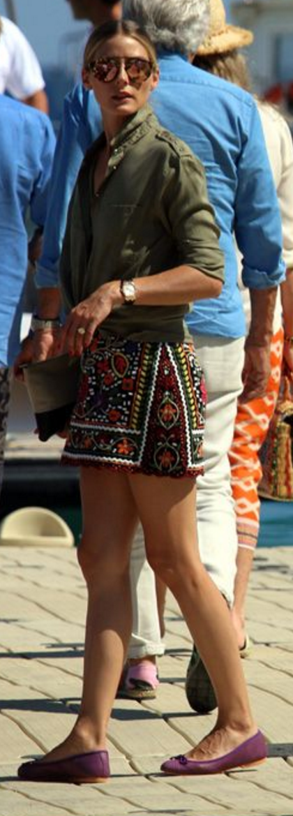 Olivia Palermo: Sunglasses – Westward Leaning  Purse – Celine  Skirt = Zara  Shoes – French Sole