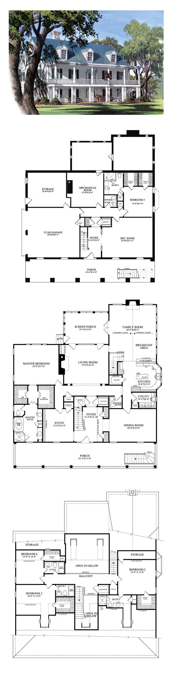 Plantation House Plan 86178 | Total Living Area: 4298 sq. ft., 5 bedrooms and 4.2 bathrooms. #plantationhome