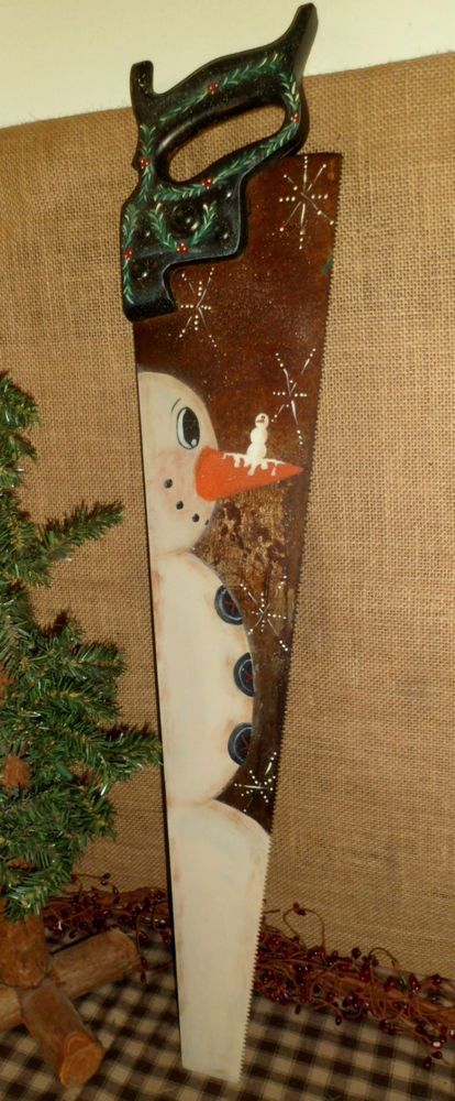 PRIMITIVE WOOD VINTAGE HAND SAW HAND PAINTED SNOWMAN CHRISTMAS COUNTRY DECOR | Antiques, Primitives | eBay!