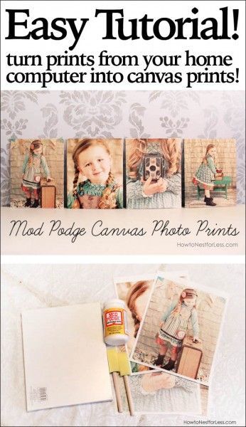 Print out photos from your home computer and mod podge onto canvas boards. The texture will make them look like they were printed