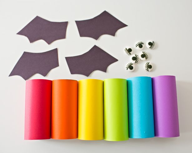 Rainbow Paper Tube Bats – Cute Halloween craft for kids.