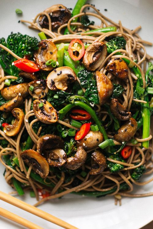 Roasted Teriyaki Mushrooms and Broccolini Soba Noodles