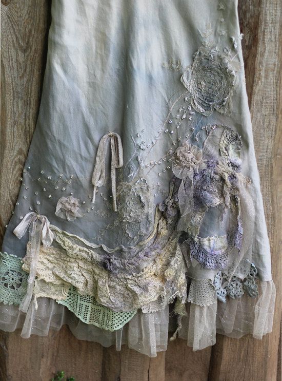 RRSERVED- Barocco  skirt – -romantic, maxi skirt, L size, shabby chic, linen blend, hand dyed, embroidered details,