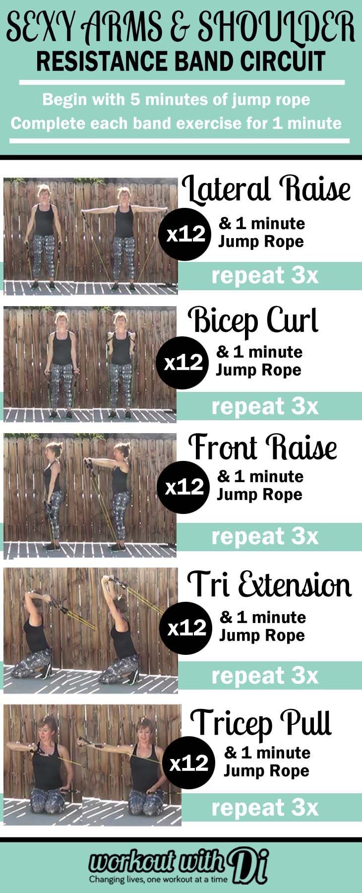 Sexy Arms and Shoulder Resistance Band Circuit workout.