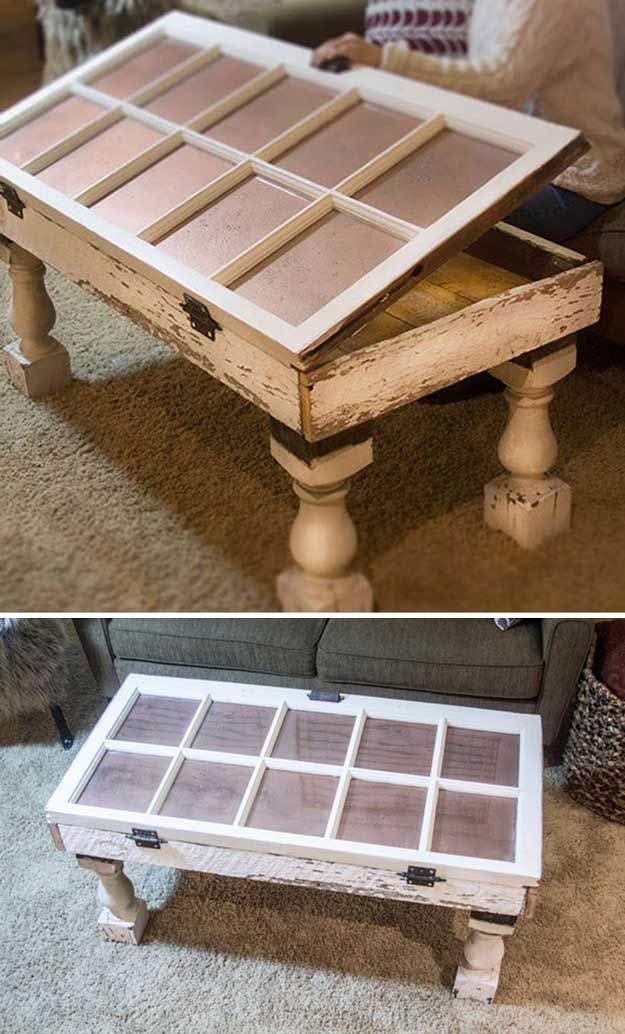 2. Salvaged Window DIY Coffee Table -   Shabby Chic DIY Bedroom Furniture Ideas
