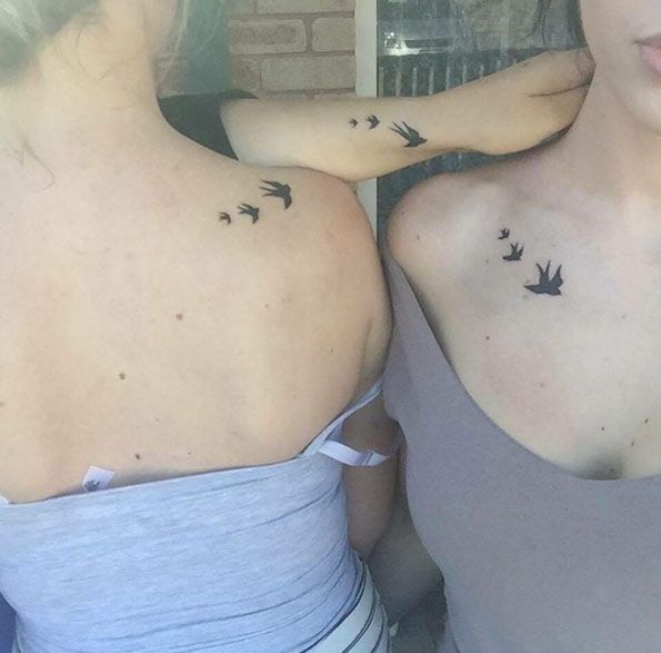 Silhouetted Bird Sister Tattoos