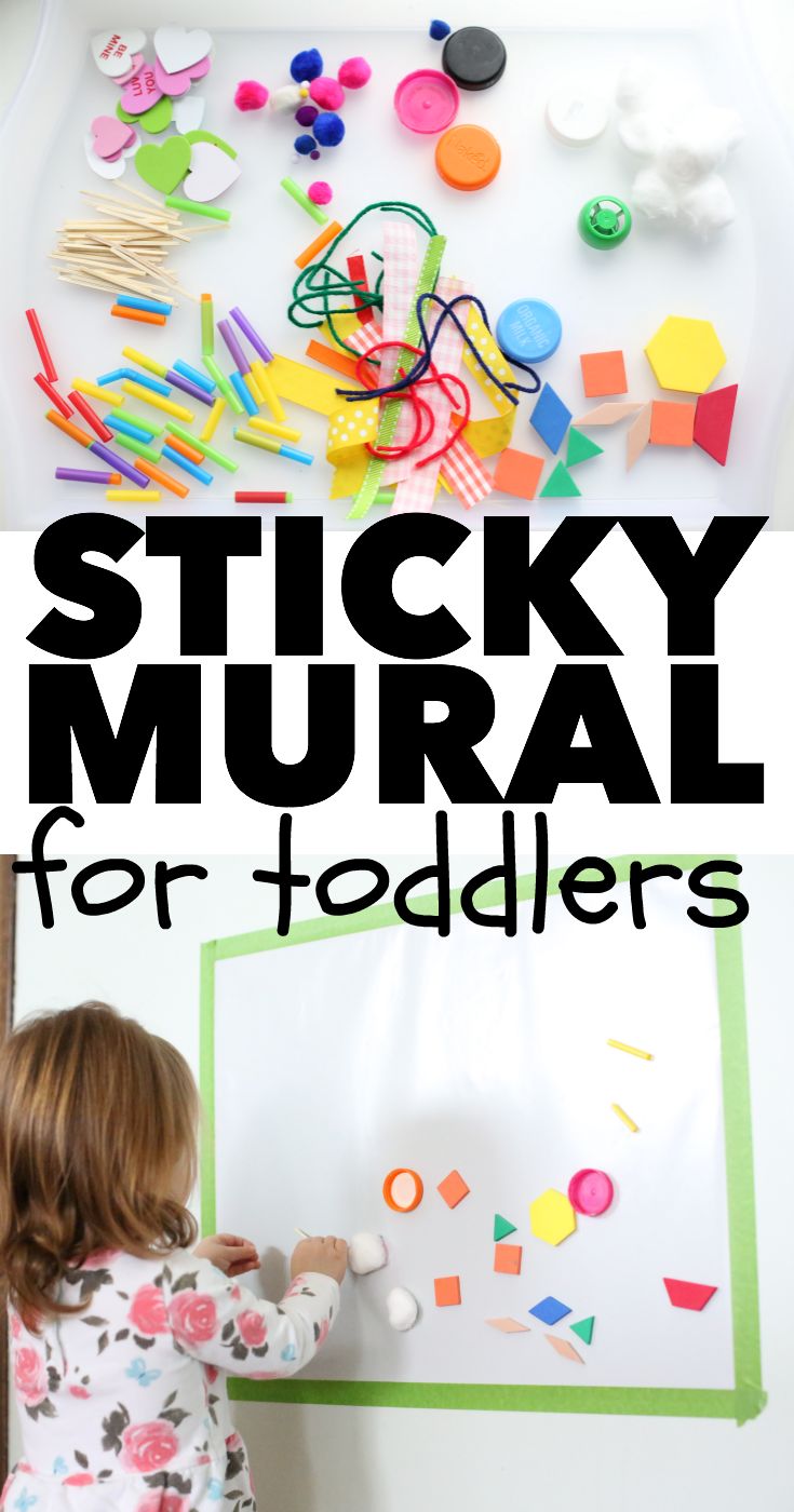 Sticky Mural for Toddlers. Super simple activity for toddlers and a great way to use random craft supplies!