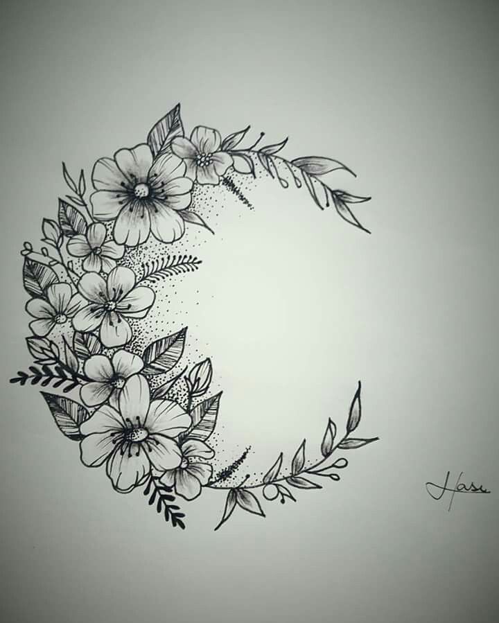 Tattoo moon flower Tatuagem lua flores